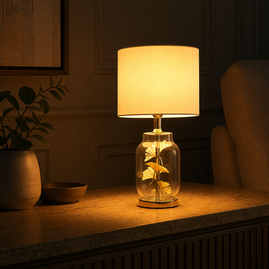 Scandinavian Glass Leaf Table Lamp