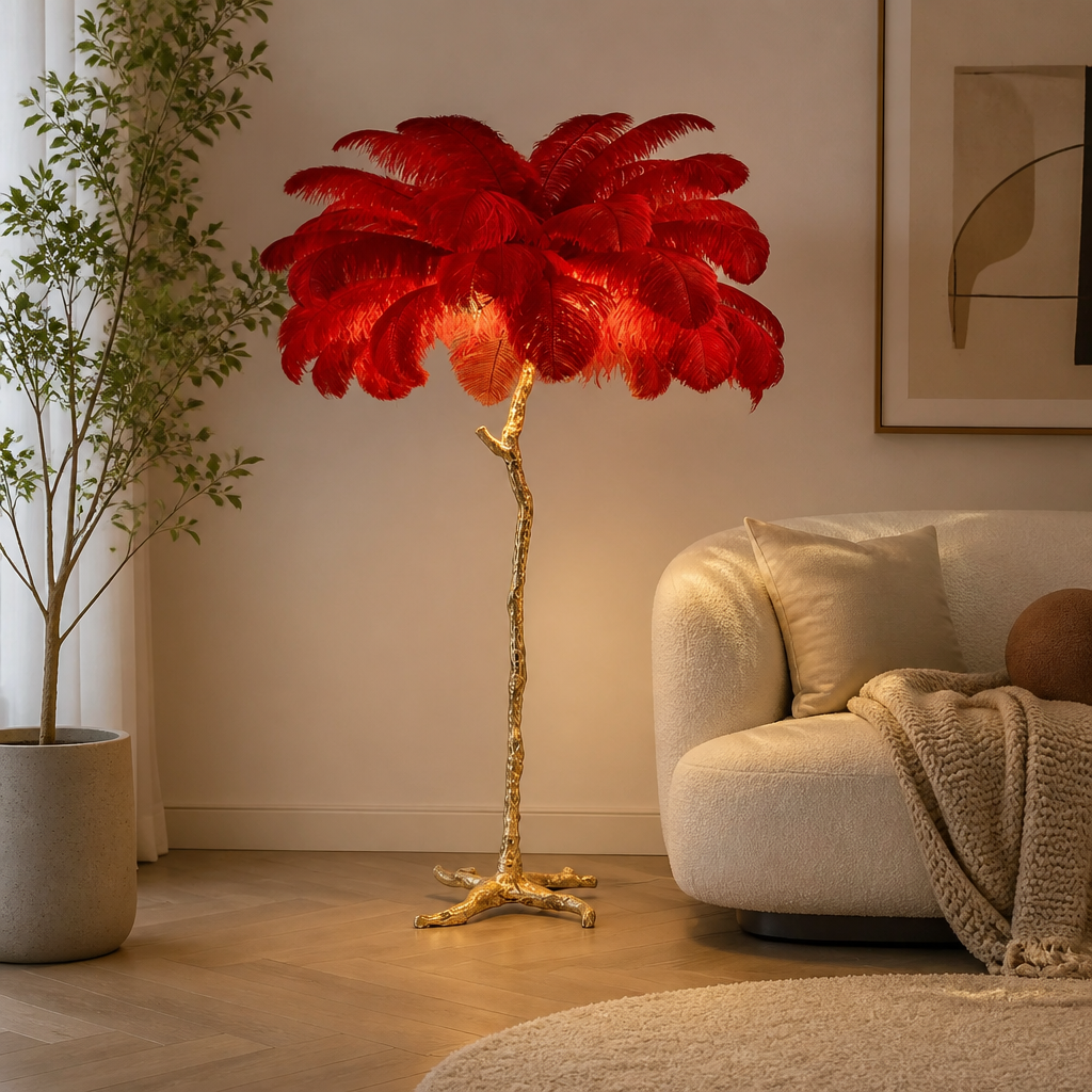 Scandinavian Gold Feathered Floor Lamp