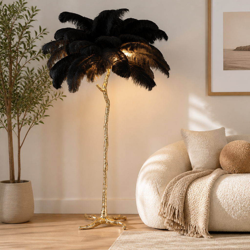 Scandinavian Gold Feathered Floor Lamp