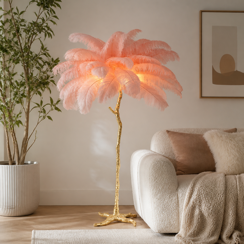 Scandinavian Gold Feathered Floor Lamp