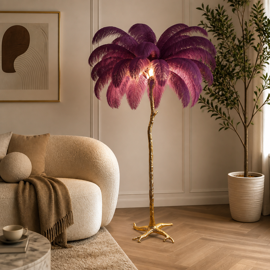 Scandinavian Gold Feathered Floor Lamp