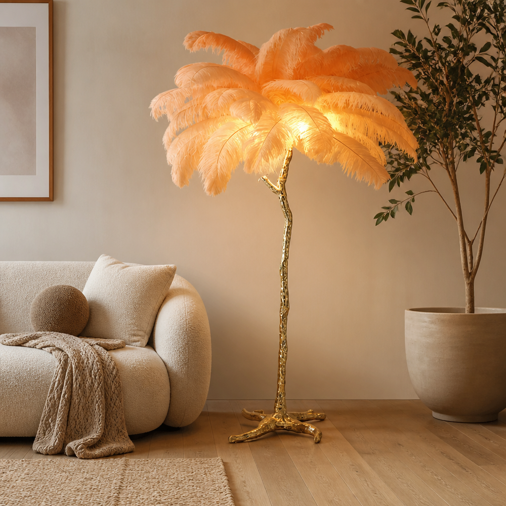 Scandinavian Gold Feathered Floor Lamp