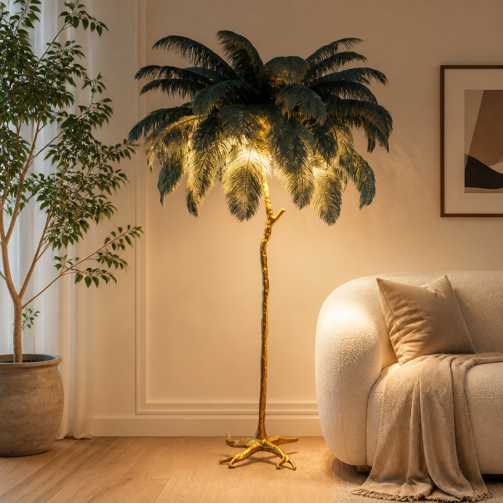 Scandinavian Gold Feathered Floor Lamp