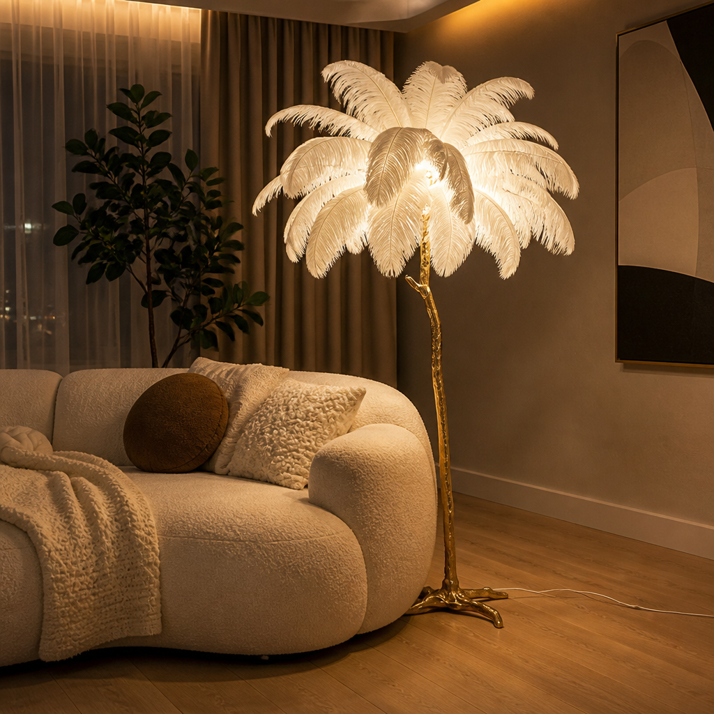 Scandinavian Gold Feathered Floor Lamp