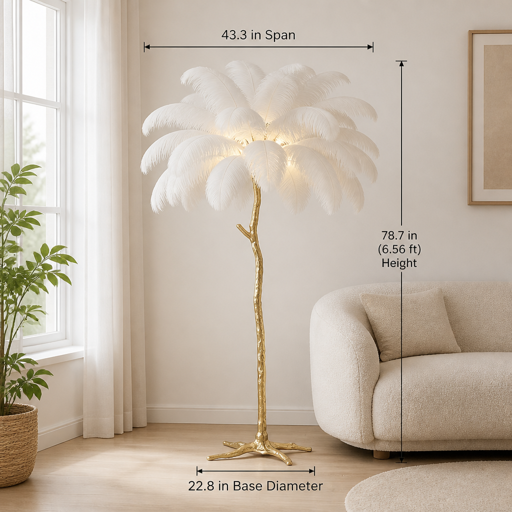 Scandinavian Gold Feathered Floor Lamp
