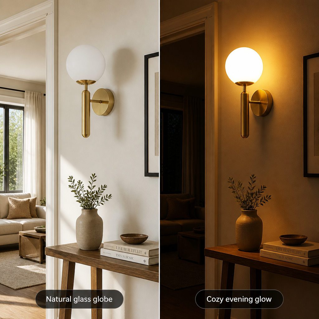 Scandinavian Gold Glass Globe Wall Sconce