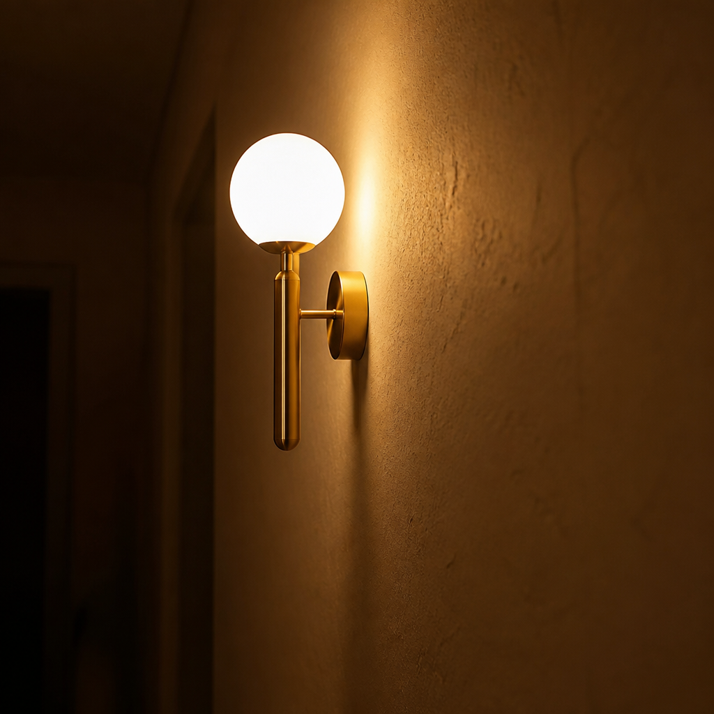 Scandinavian Gold Glass Globe Wall Sconce