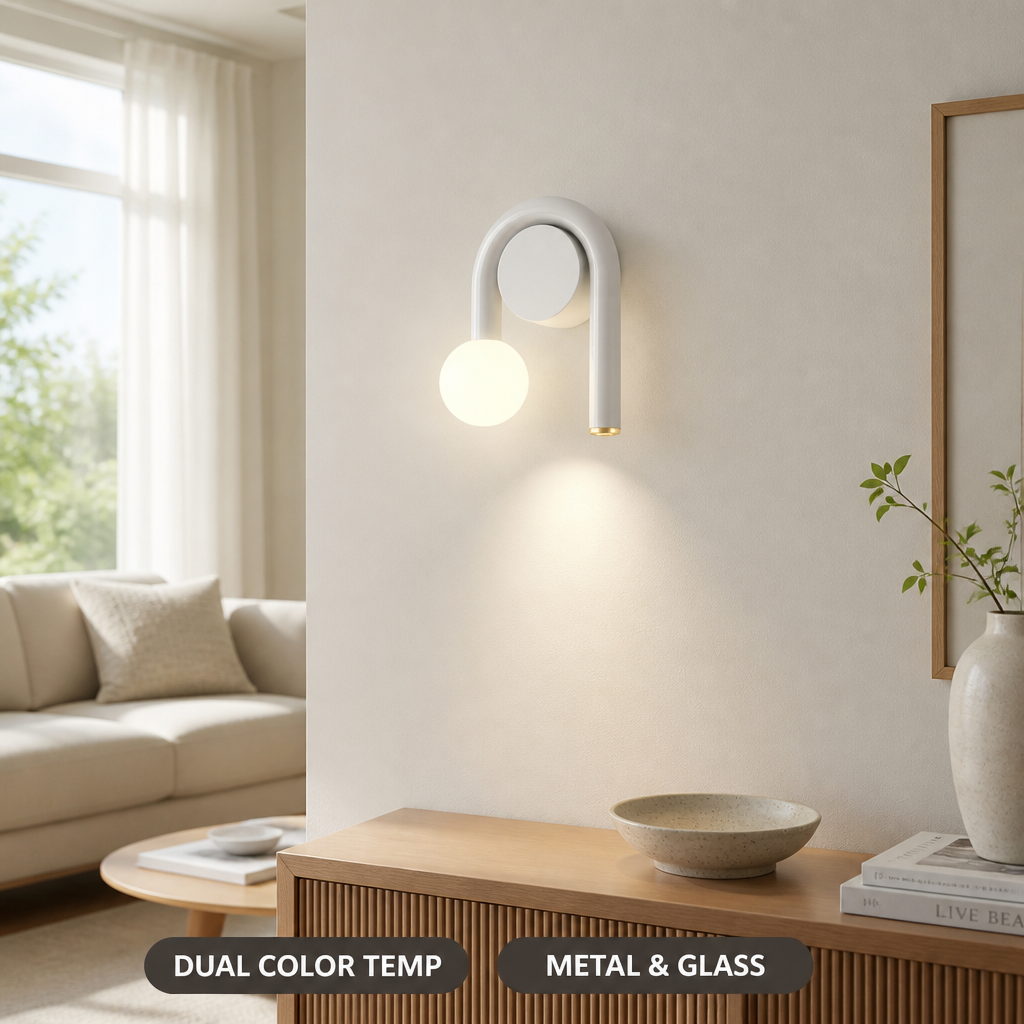 Scandinavian Metal & Glass U-Shape Wall Sconce