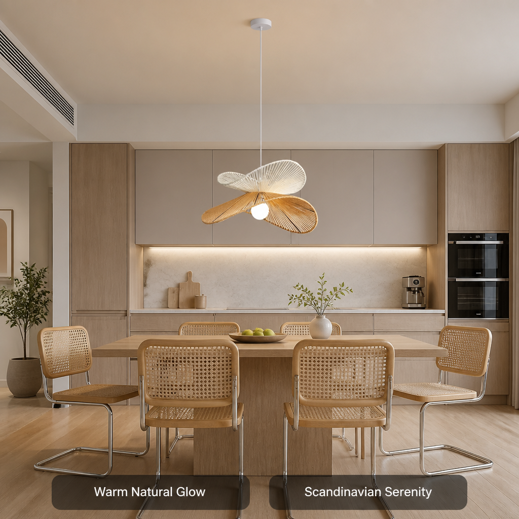 Scandinavian Rattan LED Handwoven Shade Pendant Light