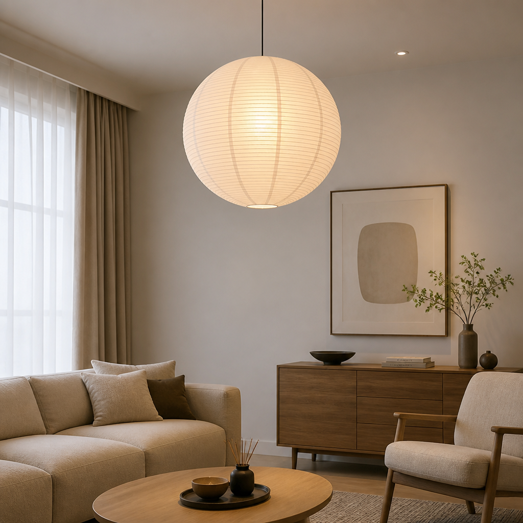 Scandinavian Rice Paper Round Lantern Pendant Light