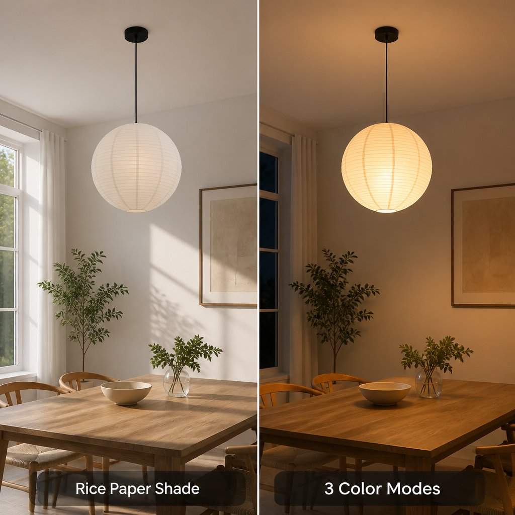 Scandinavian Rice Paper Round Lantern Pendant Light