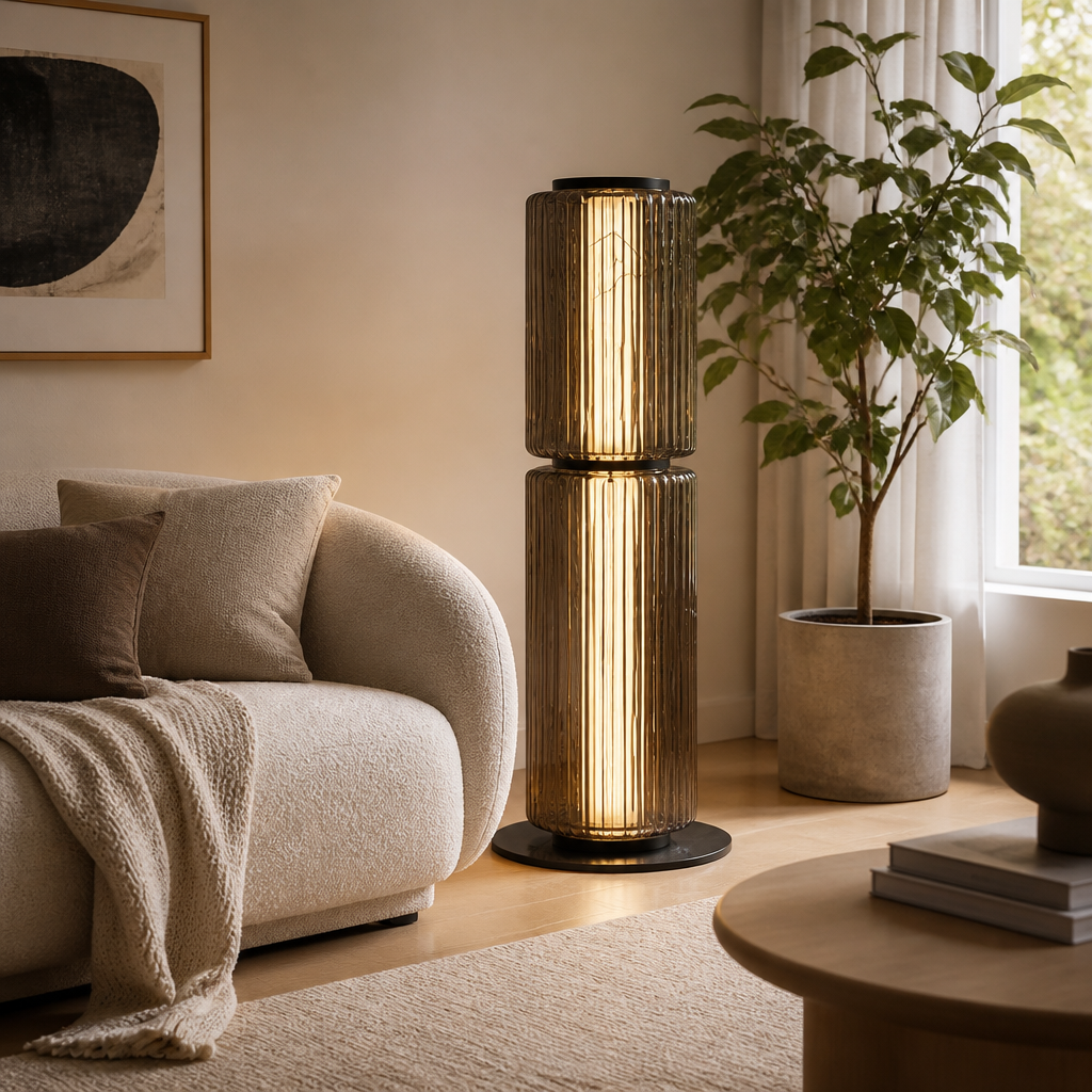 Scandinavian Smoked Glass LED Floor Lamp