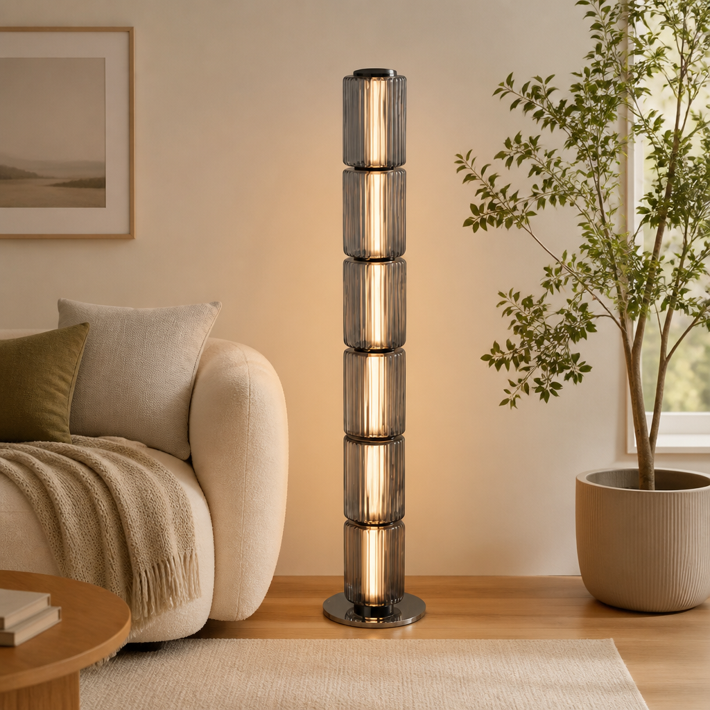Scandinavian Smoked Glass LED Floor Lamp