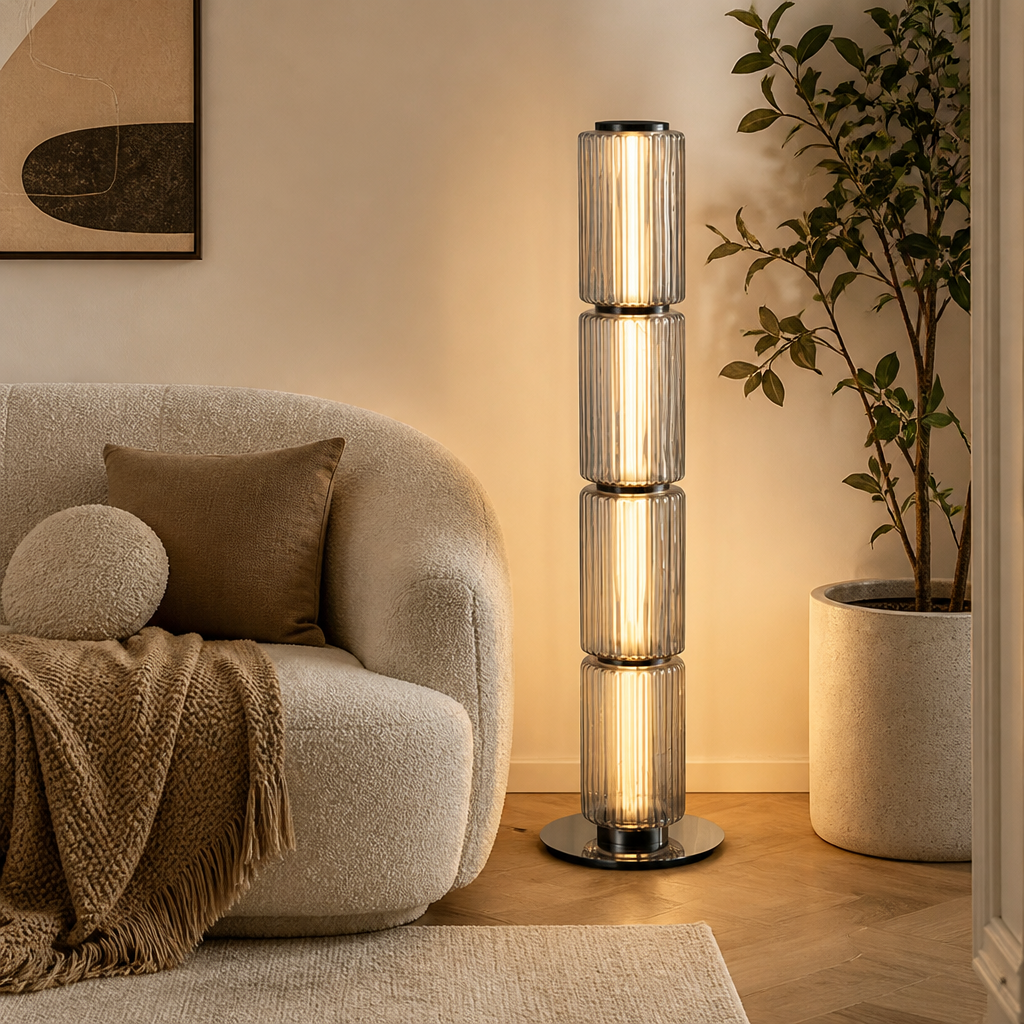 Scandinavian Smoked Glass LED Floor Lamp