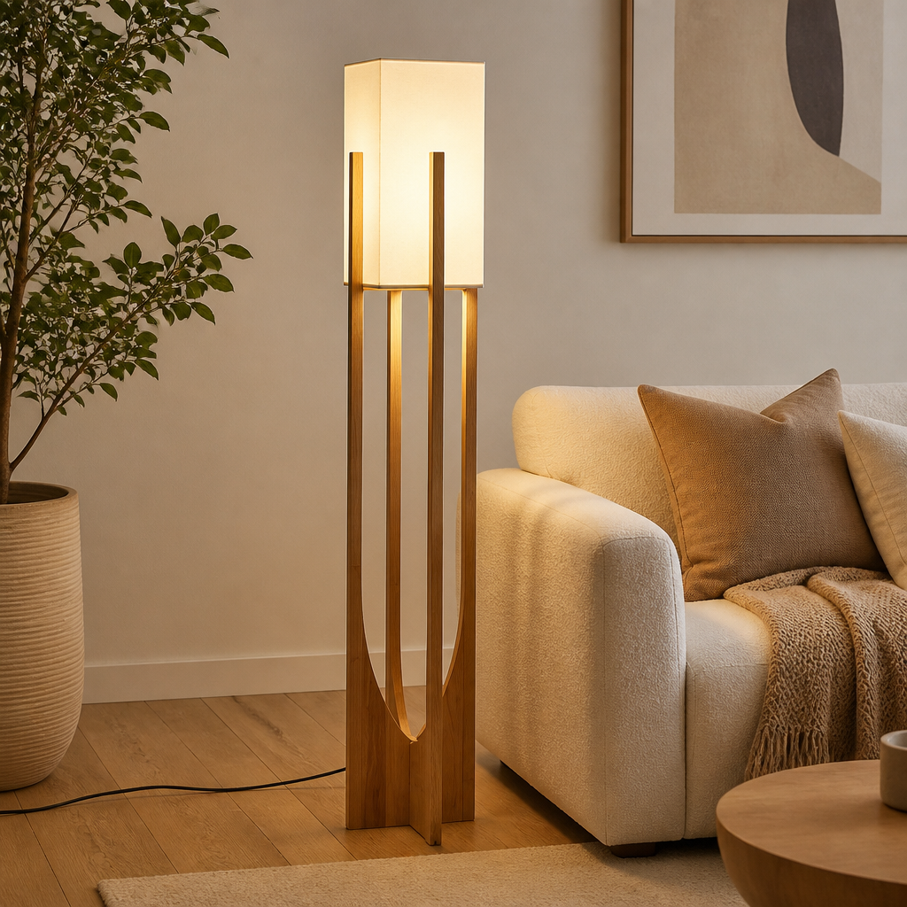 Scandinavian Solid Wood LED Floor Lamp