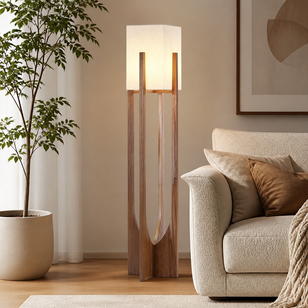 Scandinavian Solid Wood LED Floor Lamp