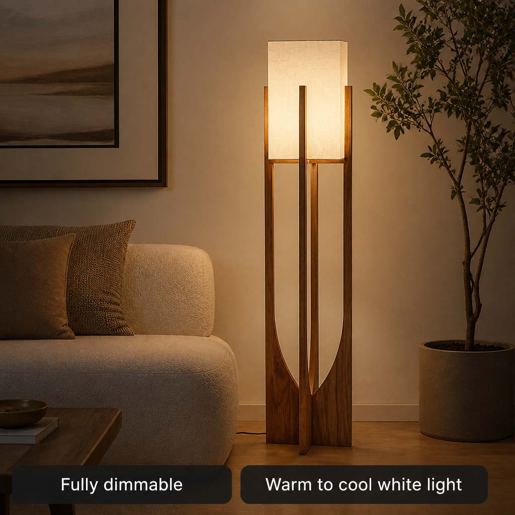 Scandinavian Solid Wood LED Floor Lamp