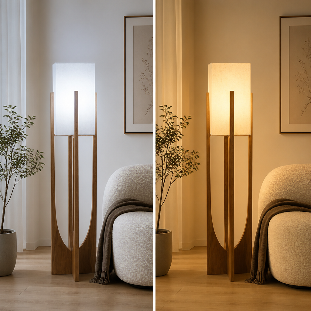 Scandinavian Solid Wood LED Floor Lamp
