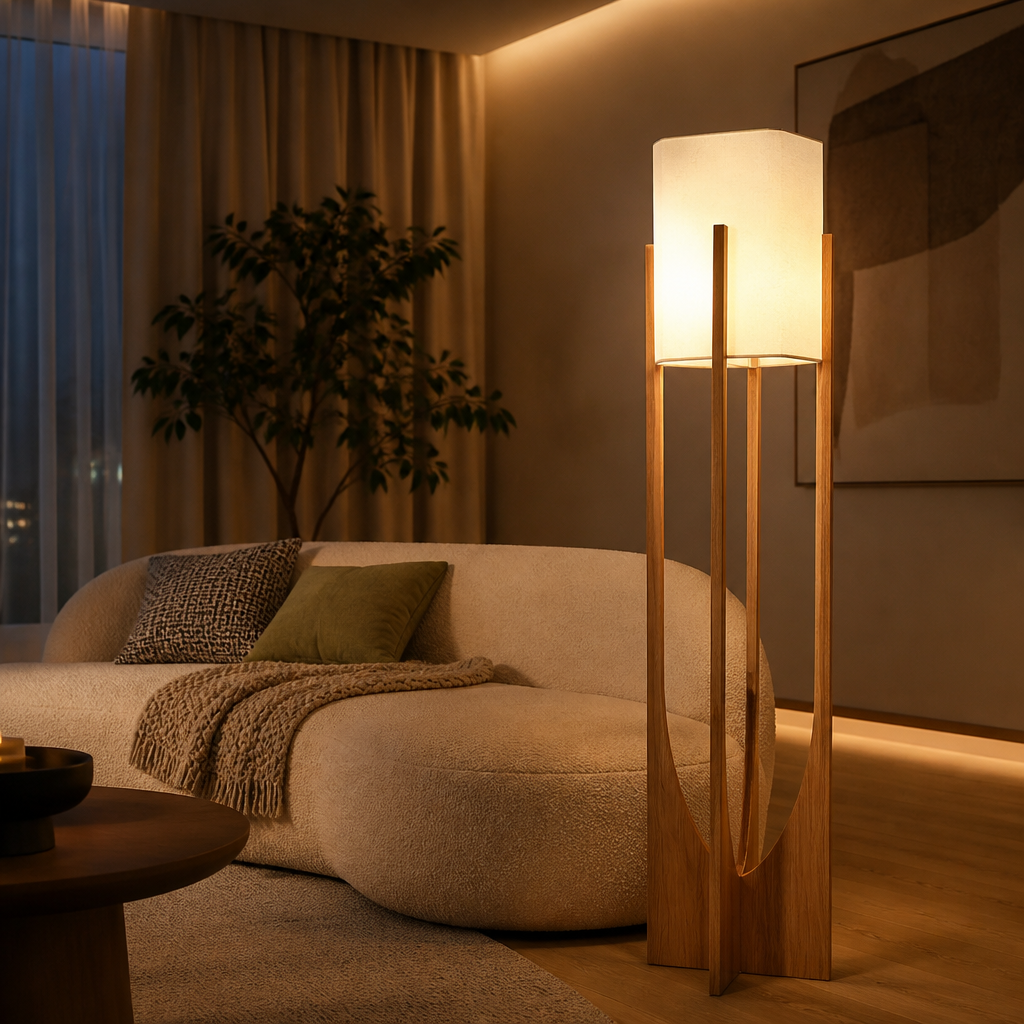 Scandinavian Solid Wood LED Floor Lamp