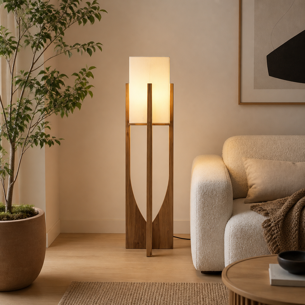Scandinavian Solid Wood LED Floor Lamp