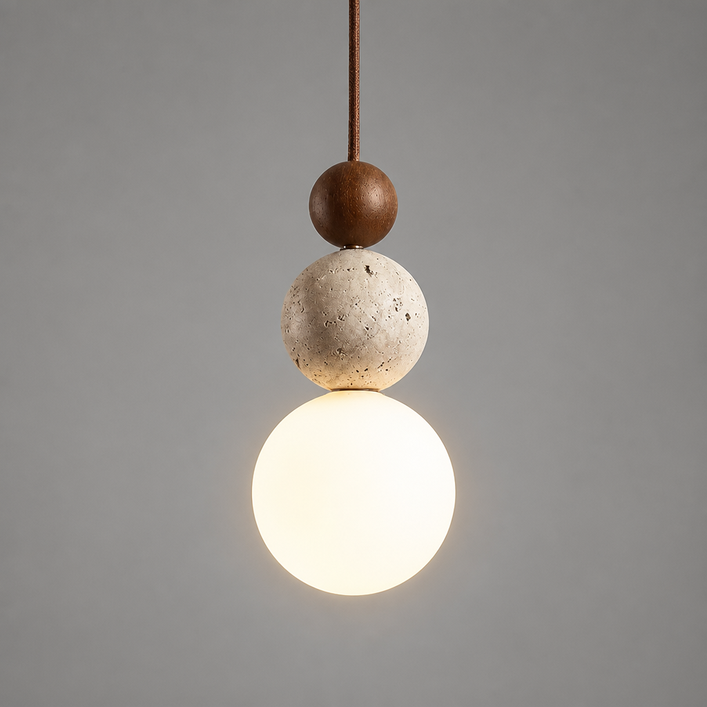 Scandinavian Stone & Wood LED Pendant Light