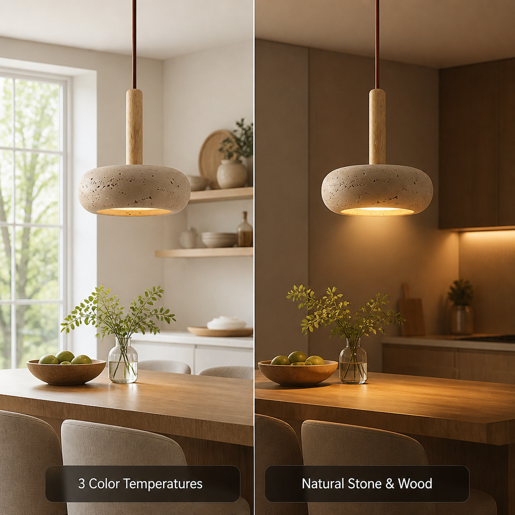 Scandinavian Stone & Wood LED Pendant Light