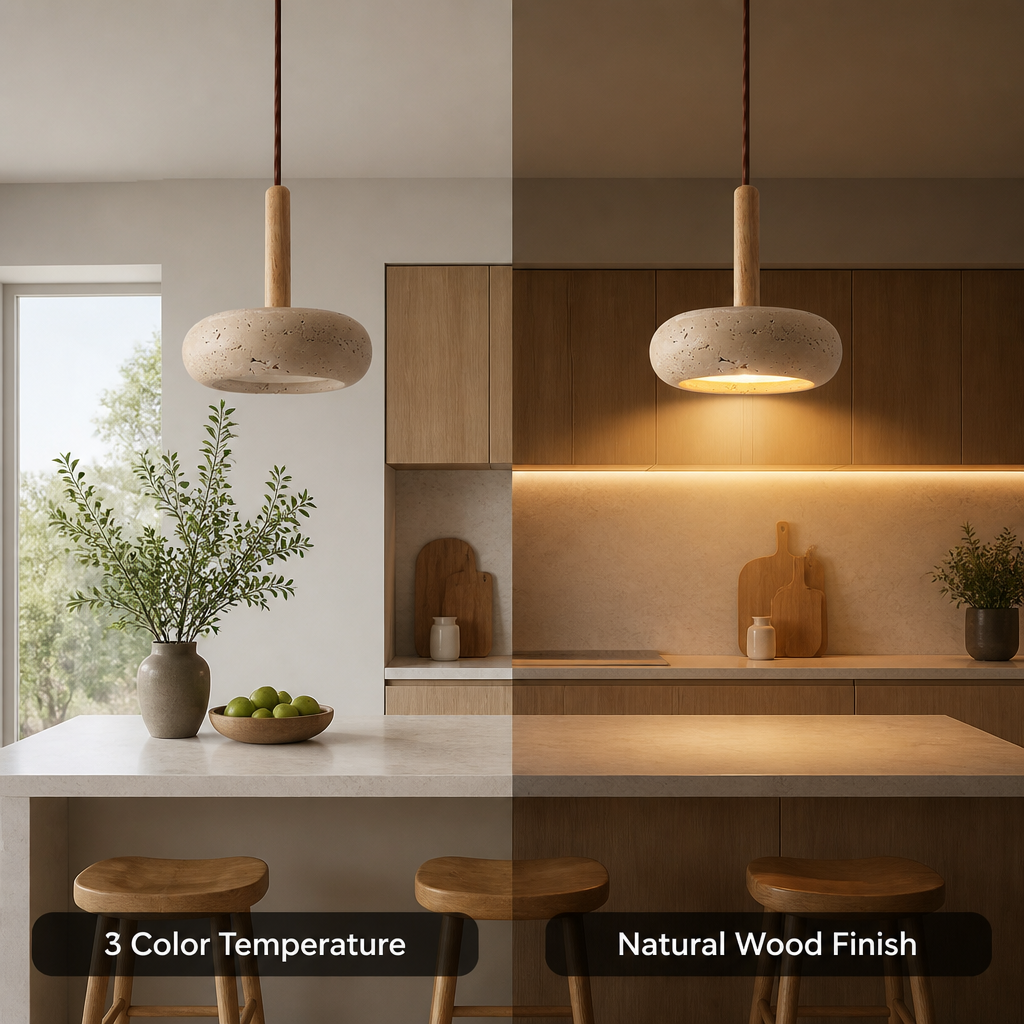 Scandinavian Stone & Wood LED Pendant Light