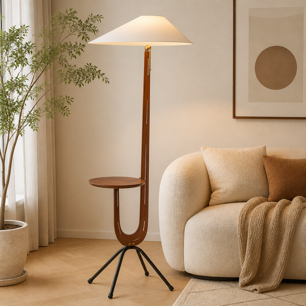 Scandinavian Walnut LED Coffee Table Floor Lamp