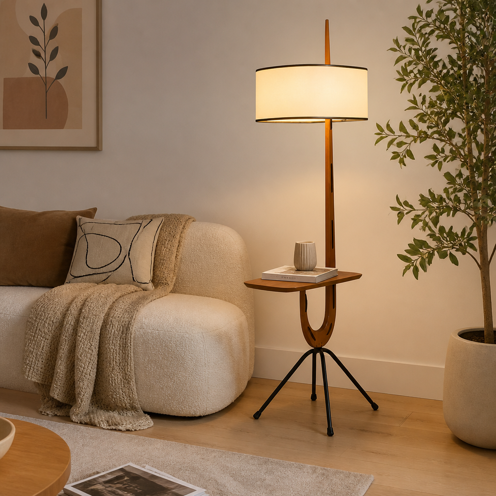 Scandinavian Walnut LED Coffee Table Floor Lamp