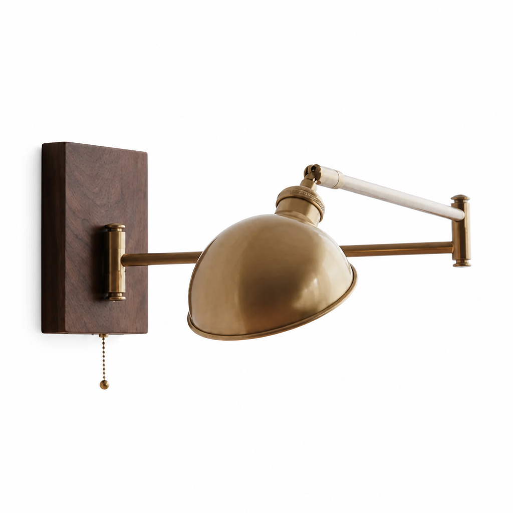 Scandinavian Walnut Wood Rotating Arm Wall Sconce