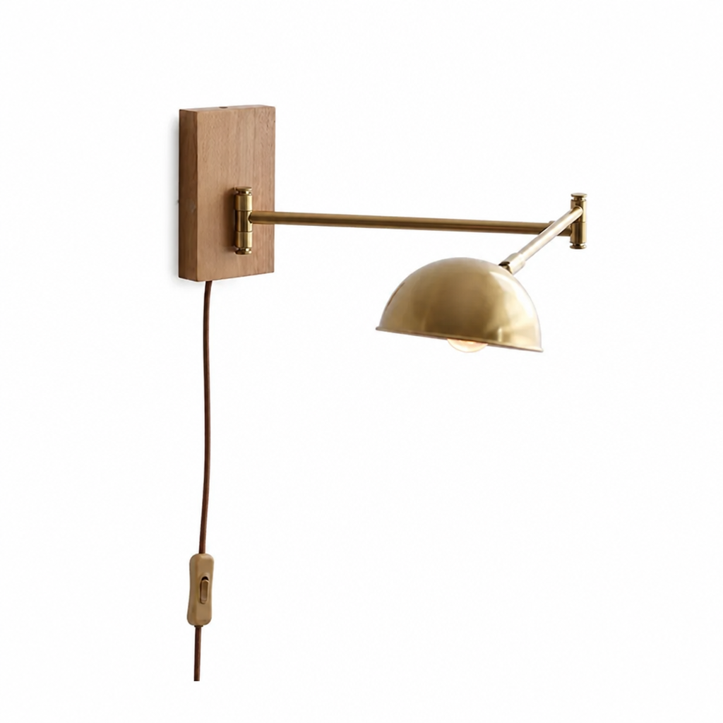 Scandinavian Walnut Wood Rotating Arm Wall Sconce