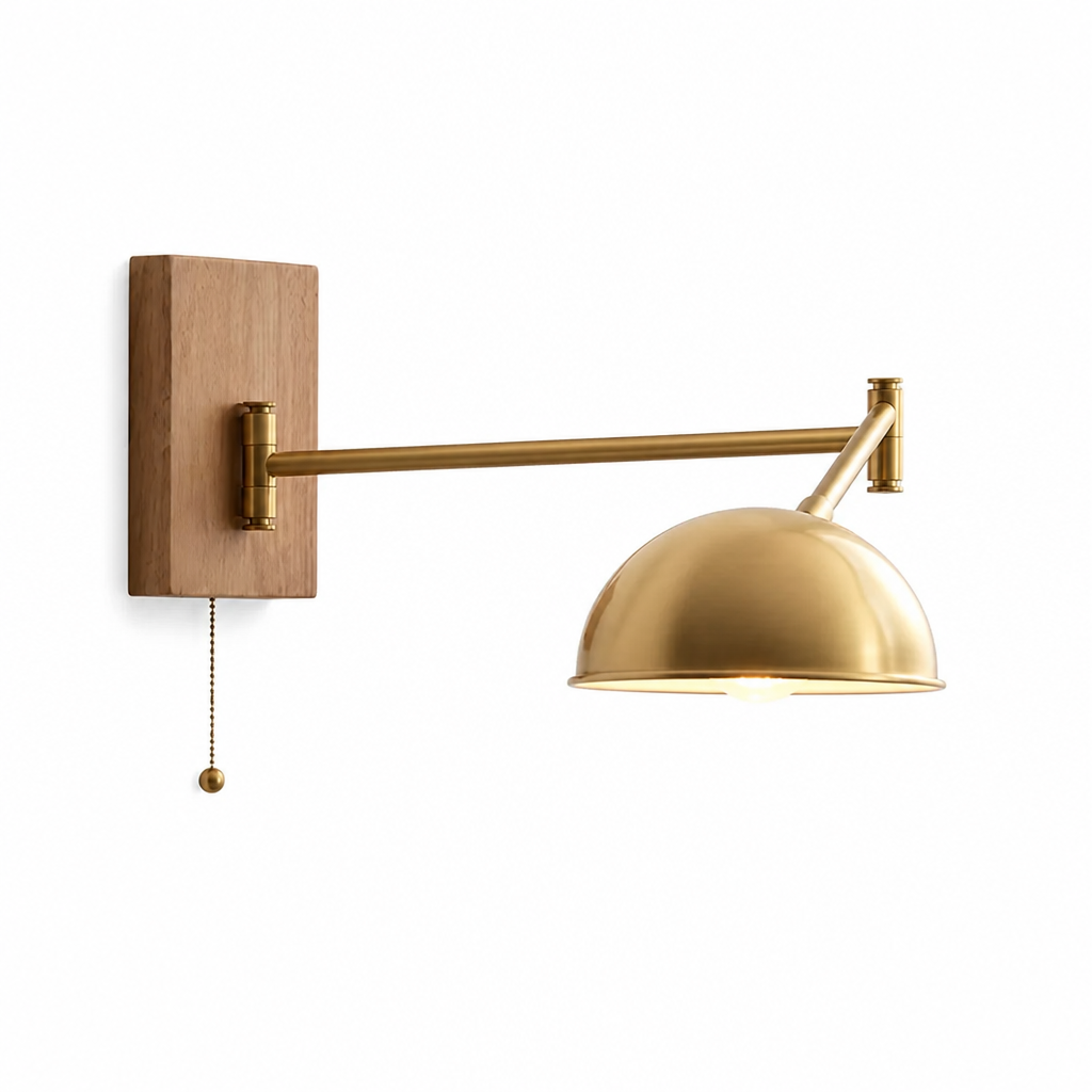 Scandinavian Walnut Wood Rotating Arm Wall Sconce