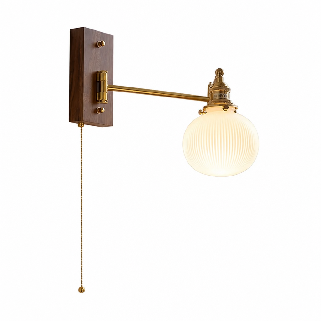 Scandinavian Walnut Wood Rotating Arm Wall Sconce