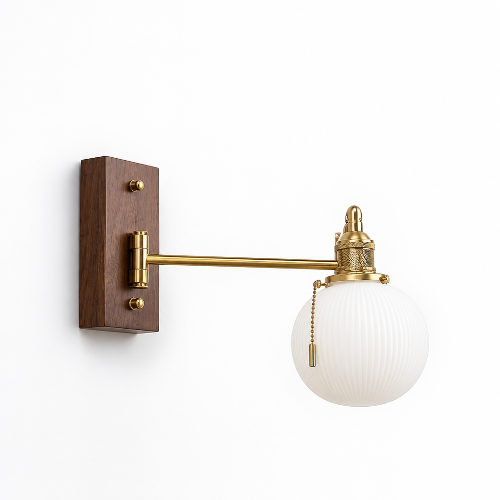 Scandinavian Walnut Wood Rotating Arm Wall Sconce