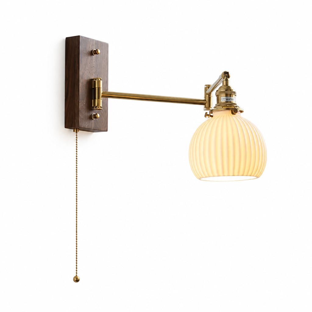 Scandinavian Walnut Wood Rotating Arm Wall Sconce