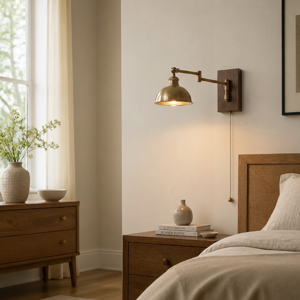 Scandinavian Walnut Wood Rotating Arm Wall Sconce