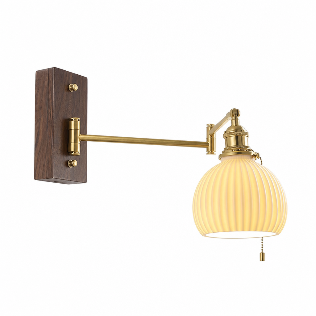 Scandinavian Walnut Wood Rotating Arm Wall Sconce