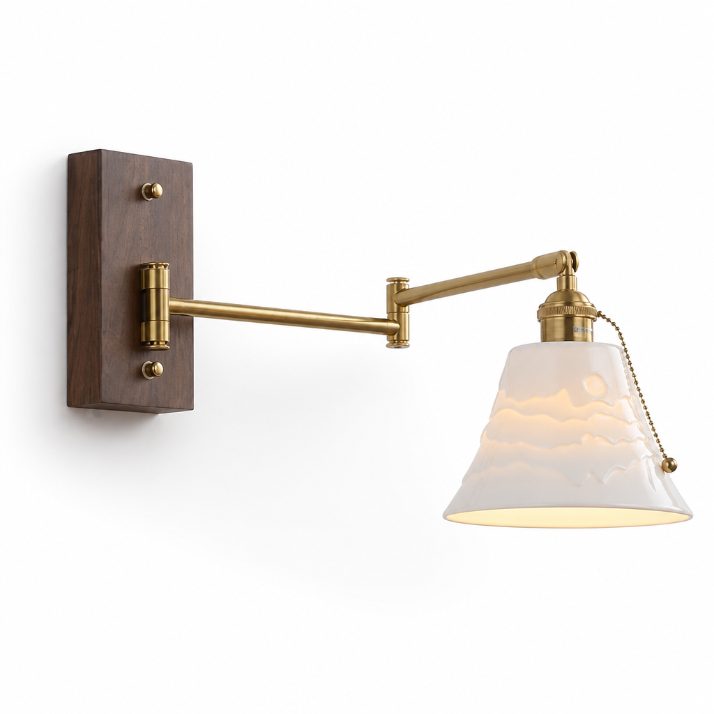 Scandinavian Walnut Wood Rotating Arm Wall Sconce