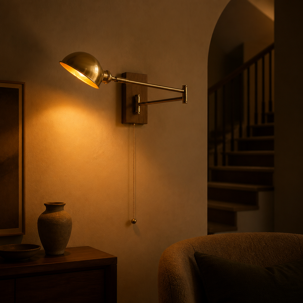 Scandinavian Walnut Wood Rotating Arm Wall Sconce