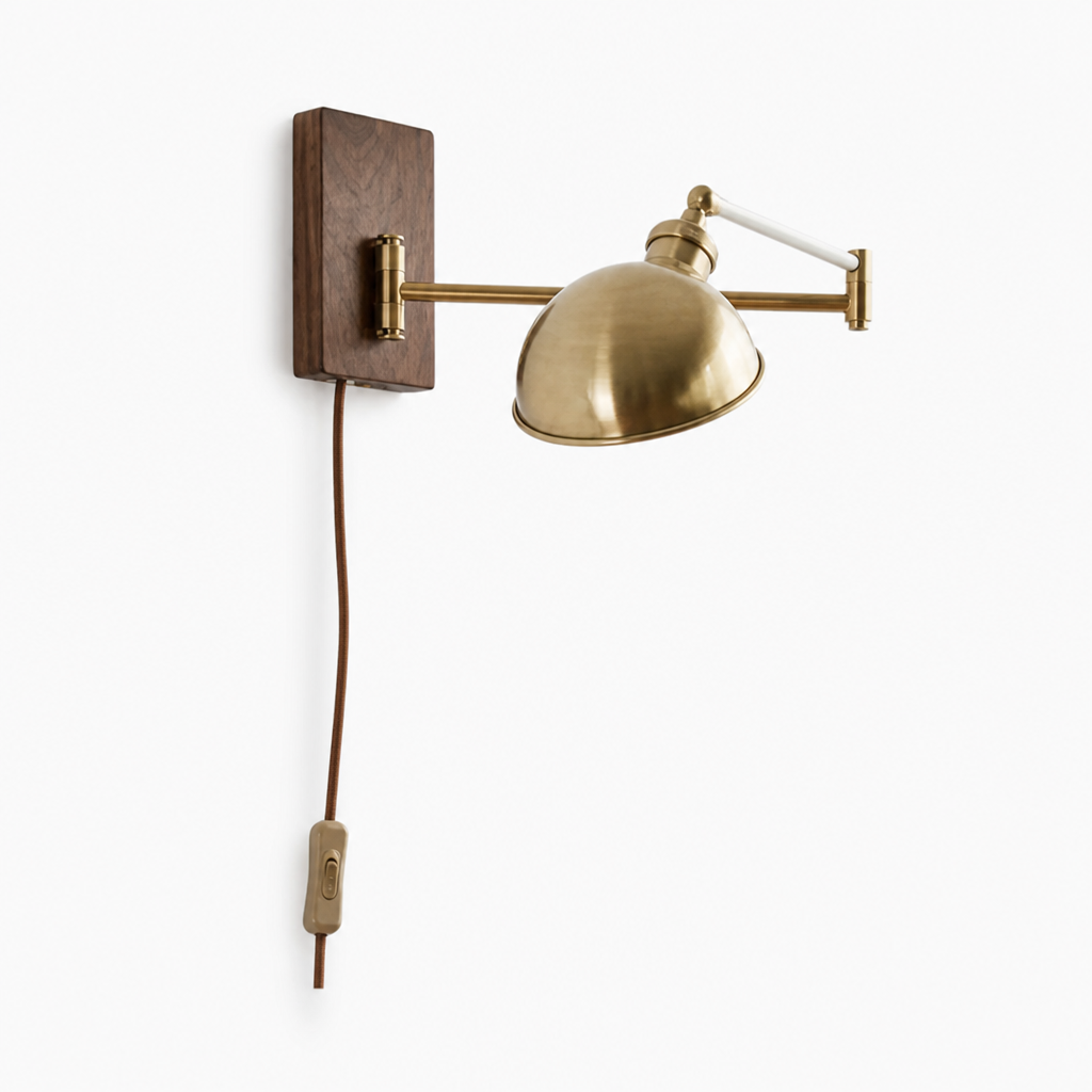 Scandinavian Walnut Wood Rotating Arm Wall Sconce