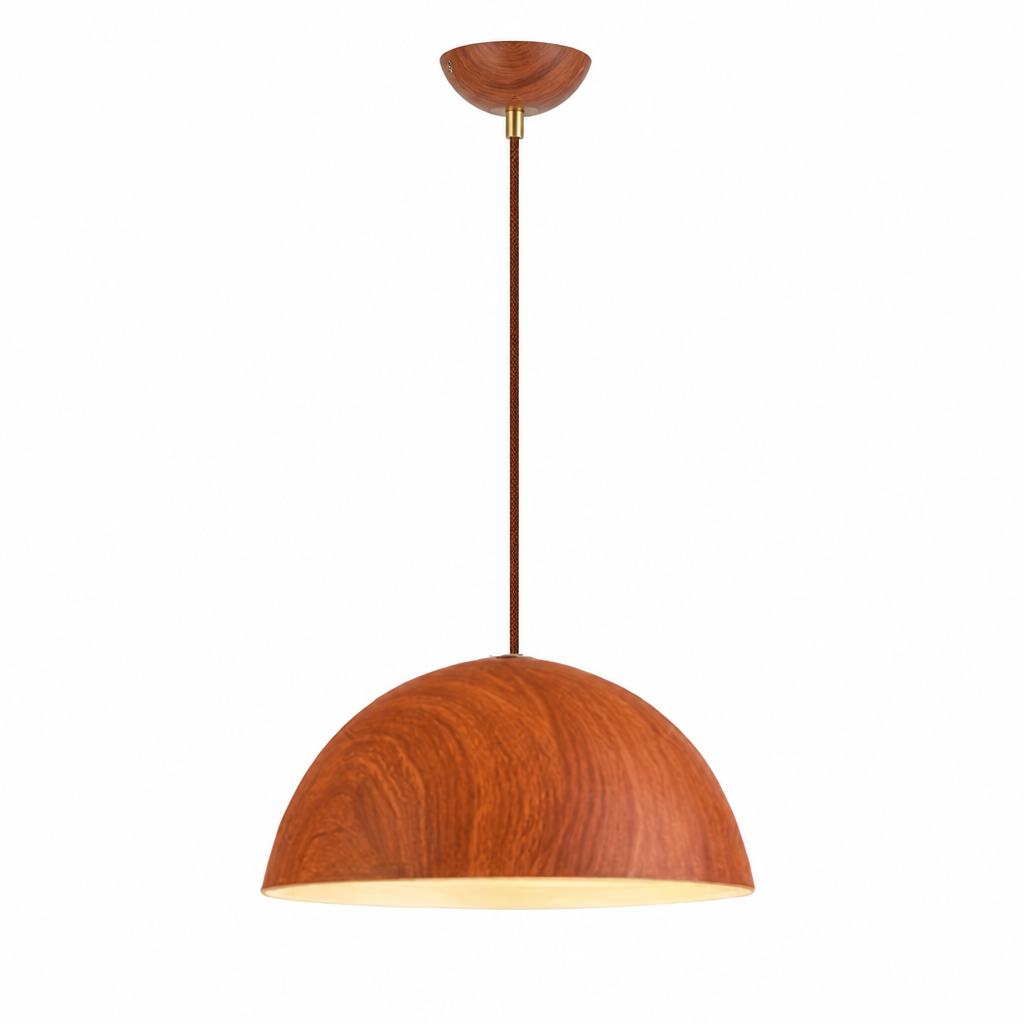 Scandinavian Walnut Wood Semi-Circular Pendant Light