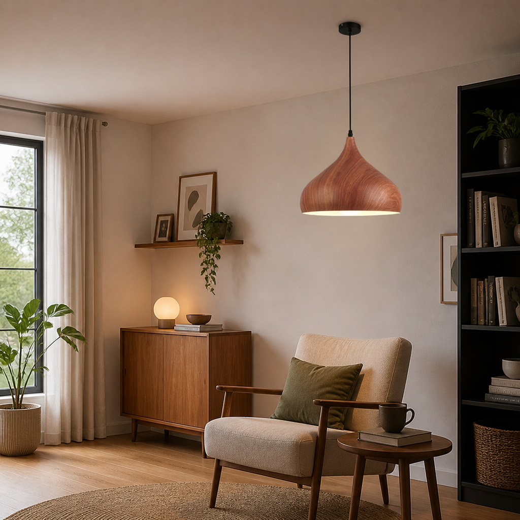 Scandinavian Walnut Wood Semi-Circular Pendant Light