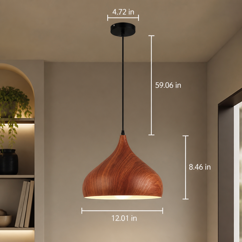 Scandinavian Walnut Wood Semi-Circular Pendant Light