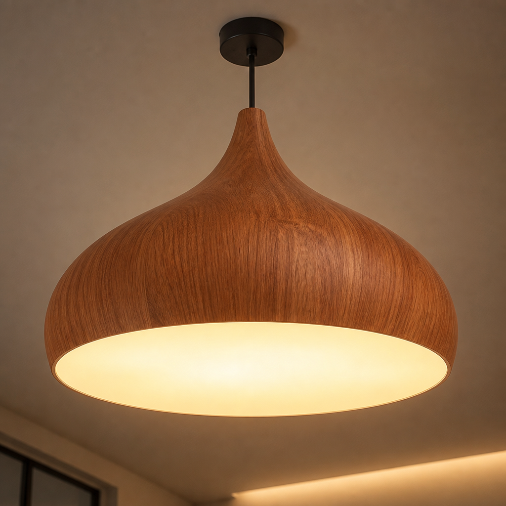 Scandinavian Walnut Wood Semi-Circular Pendant Light