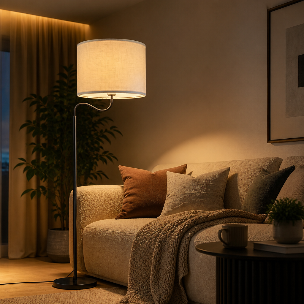 Scandinavian White Fabric Drum Table Lamp