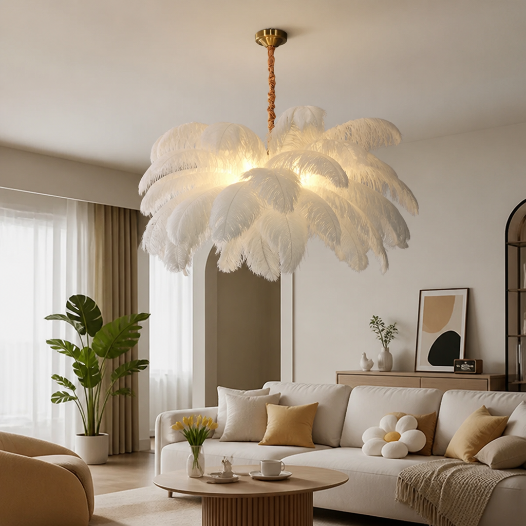 Scandinavian White Feather Pendant Light