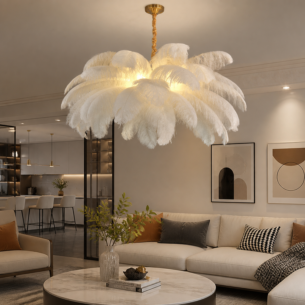 Scandinavian White LED Feather Pendant Light