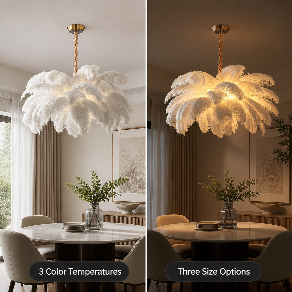 Scandinavian White LED Feather Pendant Light
