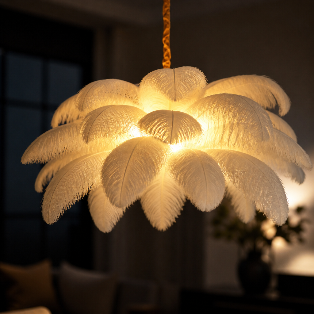 Scandinavian White LED Feather Pendant Light