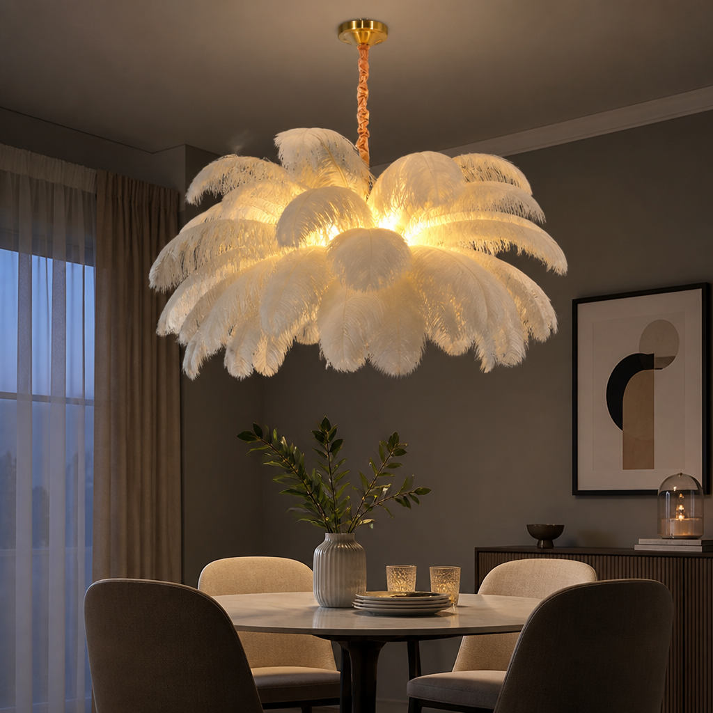 Scandinavian White LED Feather Pendant Light